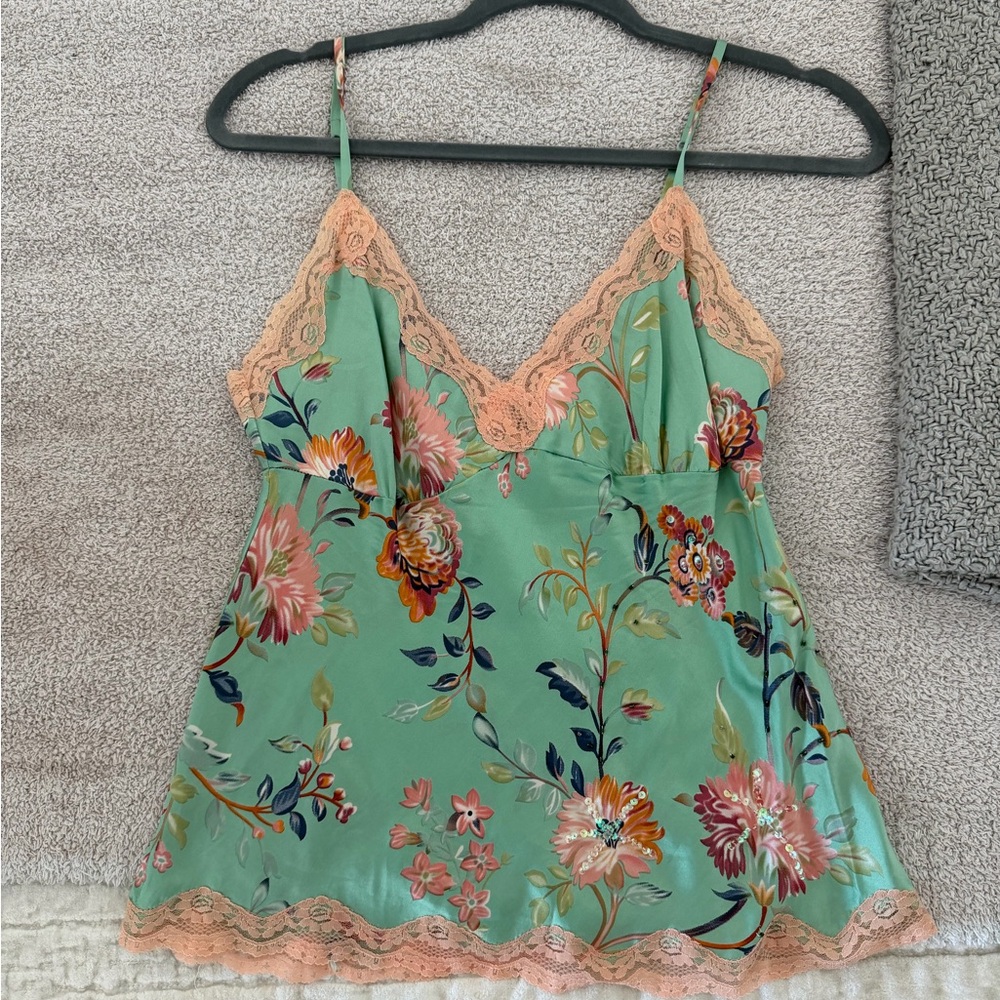 Floral Lace Trim Cami Top